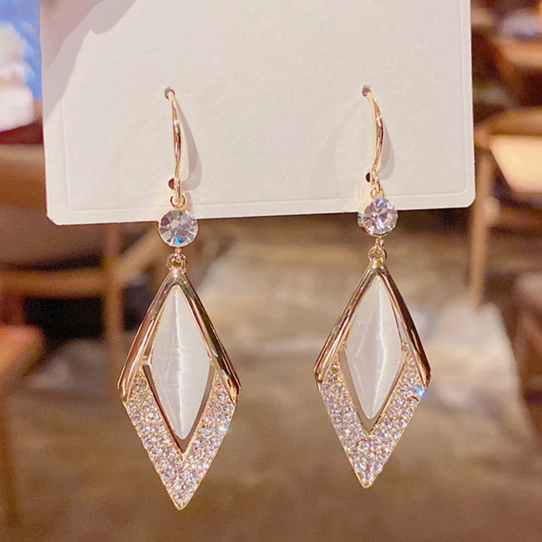1 Pair Rhinestone Shiny Drop Earrings Alloy Faux Opal Rhombus Pendant Hook Earrings Party Jewelry Image 6
