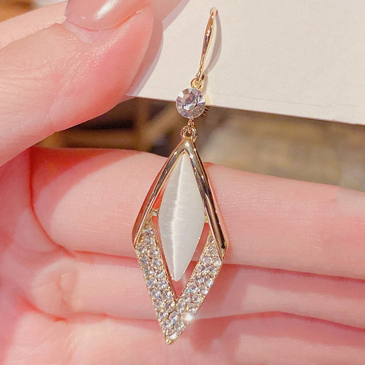 1 Pair Rhinestone Shiny Drop Earrings Alloy Faux Opal Rhombus Pendant Hook Earrings Party Jewelry Image 7