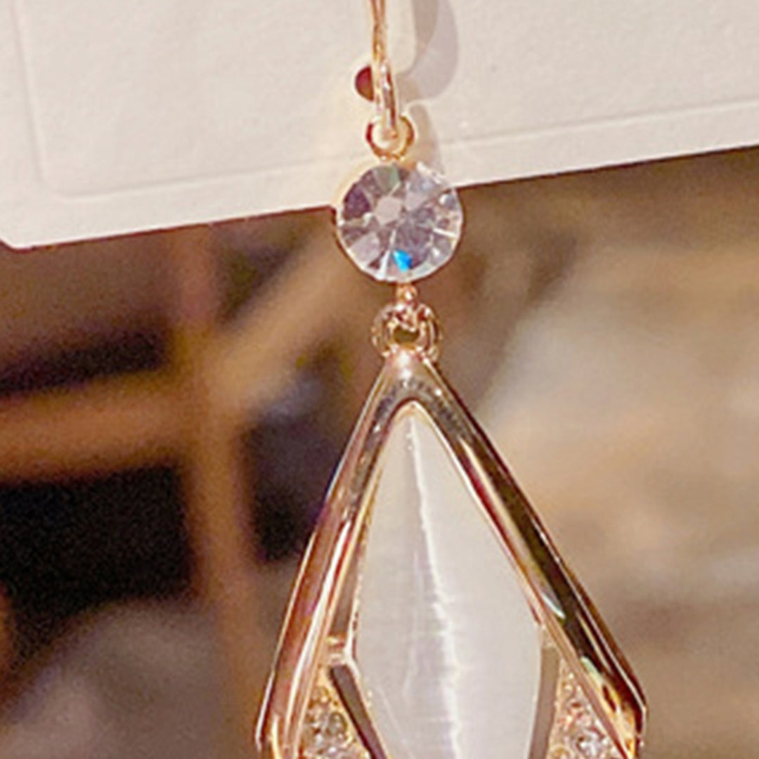 1 Pair Rhinestone Shiny Drop Earrings Alloy Faux Opal Rhombus Pendant Hook Earrings Party Jewelry Image 8