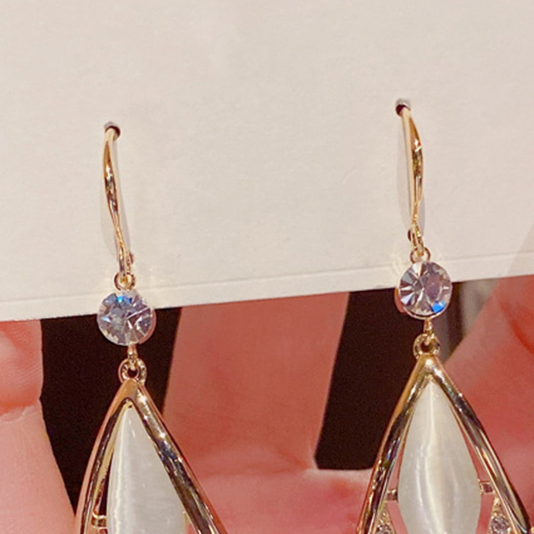 1 Pair Rhinestone Shiny Drop Earrings Alloy Faux Opal Rhombus Pendant Hook Earrings Party Jewelry Image 9