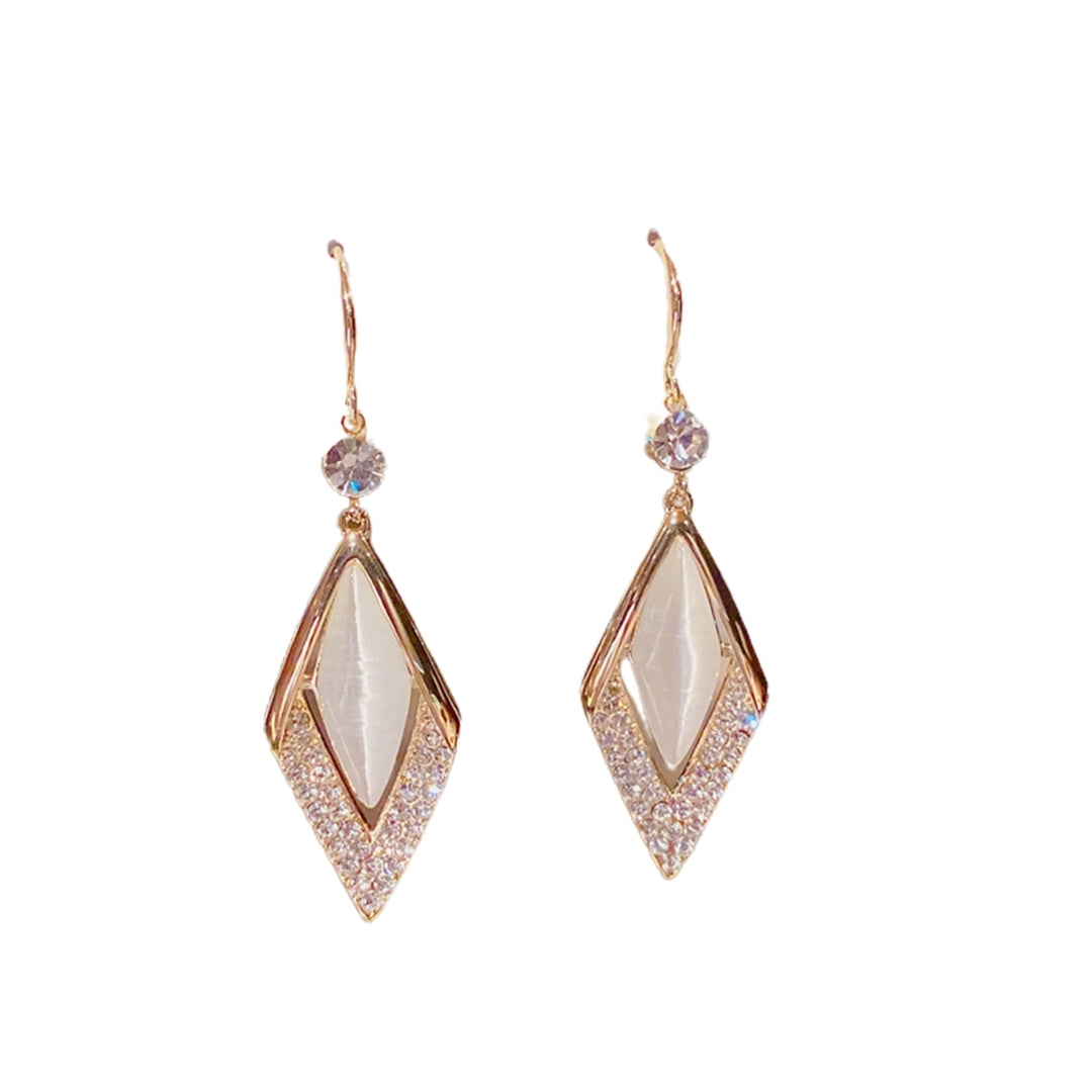 1 Pair Rhinestone Shiny Drop Earrings Alloy Faux Opal Rhombus Pendant Hook Earrings Party Jewelry Image 11