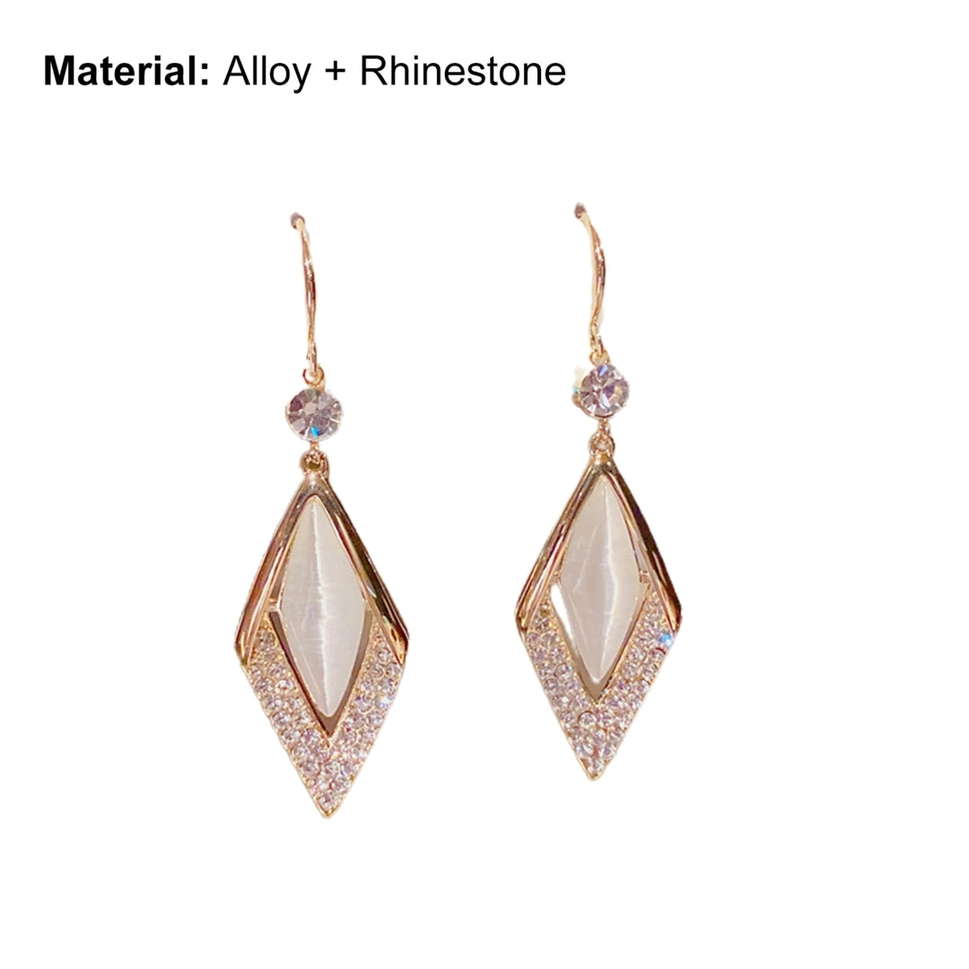 1 Pair Rhinestone Shiny Drop Earrings Alloy Faux Opal Rhombus Pendant Hook Earrings Party Jewelry Image 12