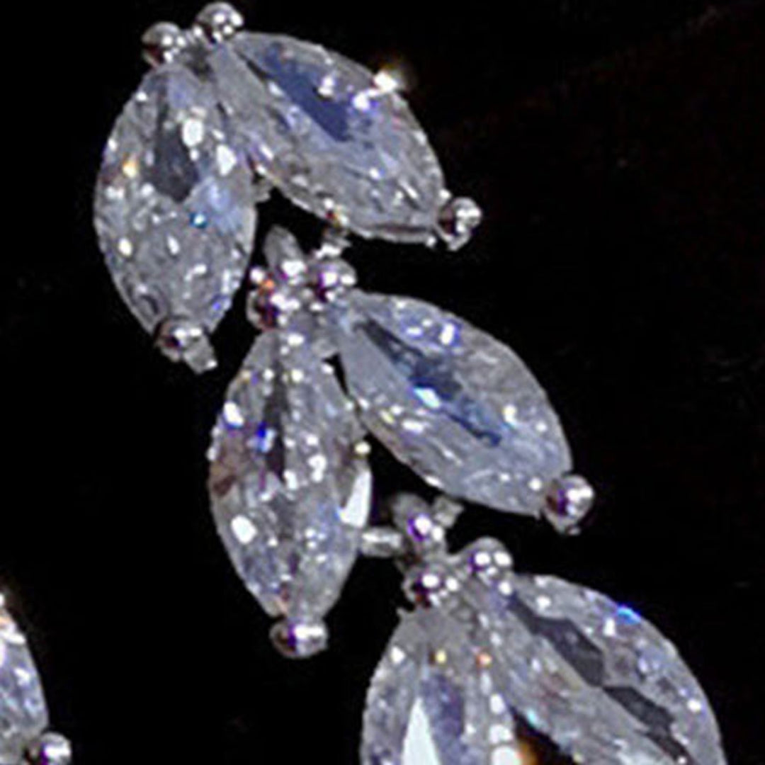 1 Pair Dangle Earrings Leaf Shape Rhinestones Jewelry Delicate Cubic Zirconia Stud Earrings for Wedding Image 8