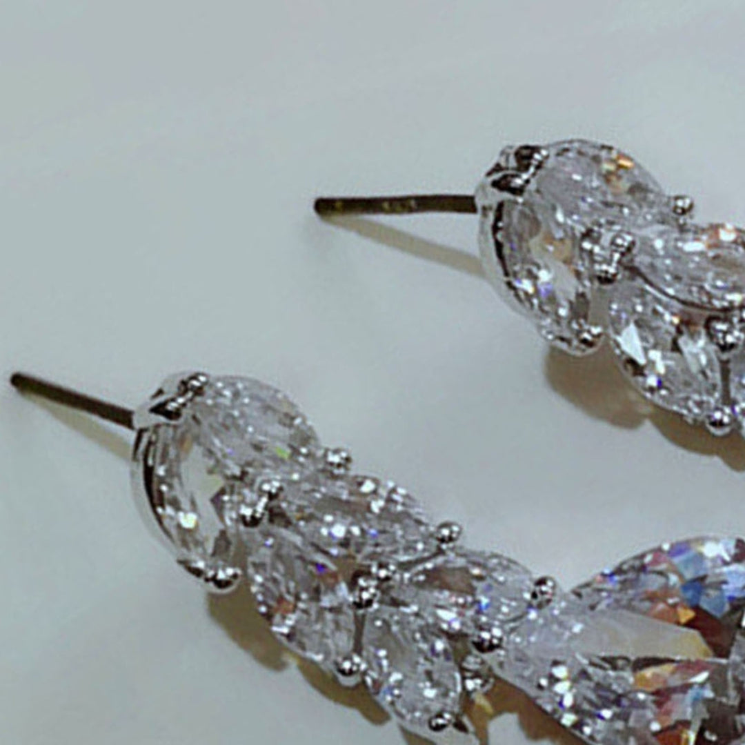 1 Pair Dangle Earrings Leaf Shape Rhinestones Jewelry Delicate Cubic Zirconia Stud Earrings for Wedding Image 10