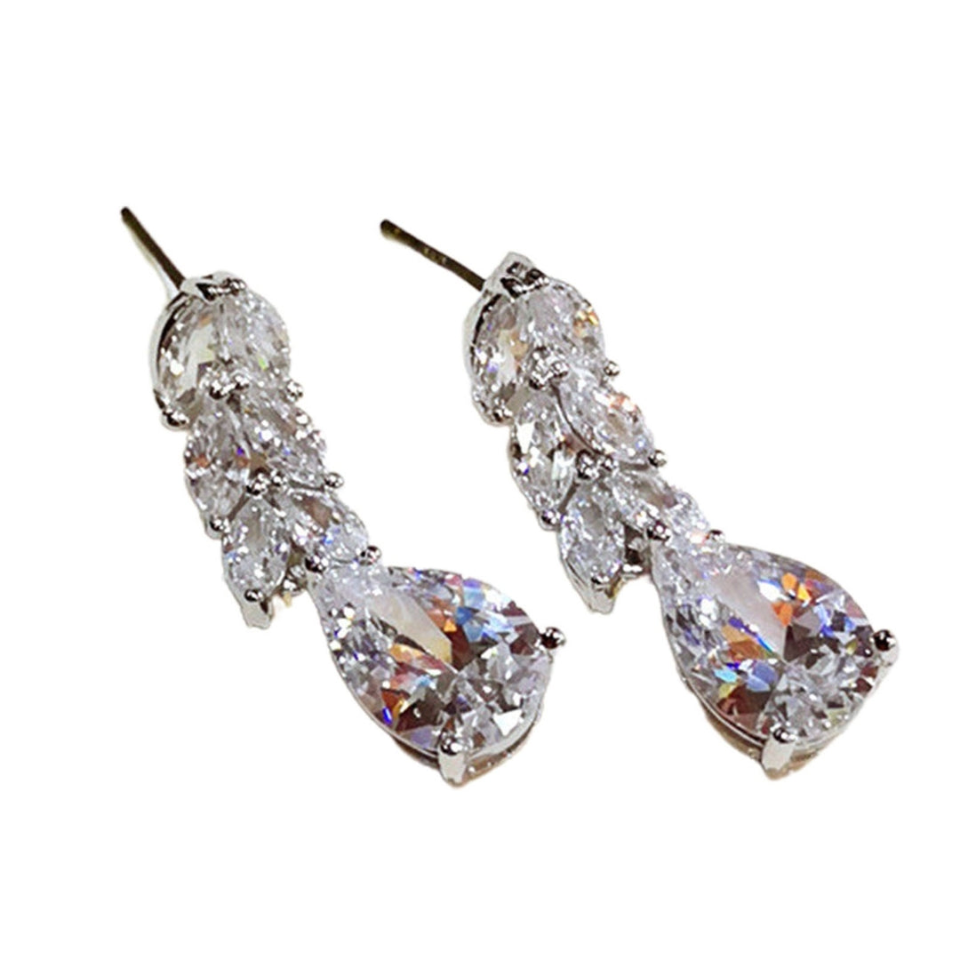 1 Pair Dangle Earrings Leaf Shape Rhinestones Jewelry Delicate Cubic Zirconia Stud Earrings for Wedding Image 11