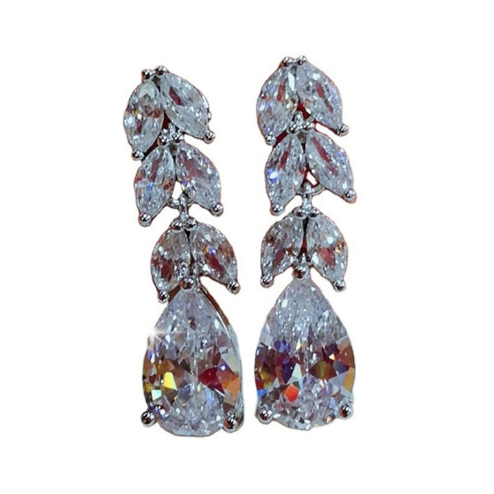 1 Pair Dangle Earrings Leaf Shape Rhinestones Jewelry Delicate Cubic Zirconia Stud Earrings for Wedding Image 12