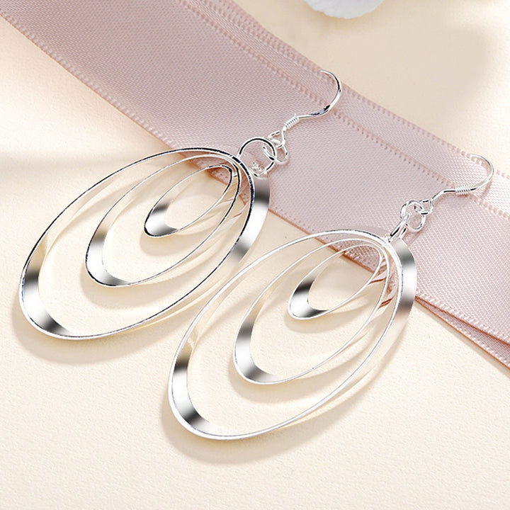 1 Pair Dangle Earrings Decorative Antiallergic Glittery 3 Hoop Long Charm Earrings for Banquet Image 4