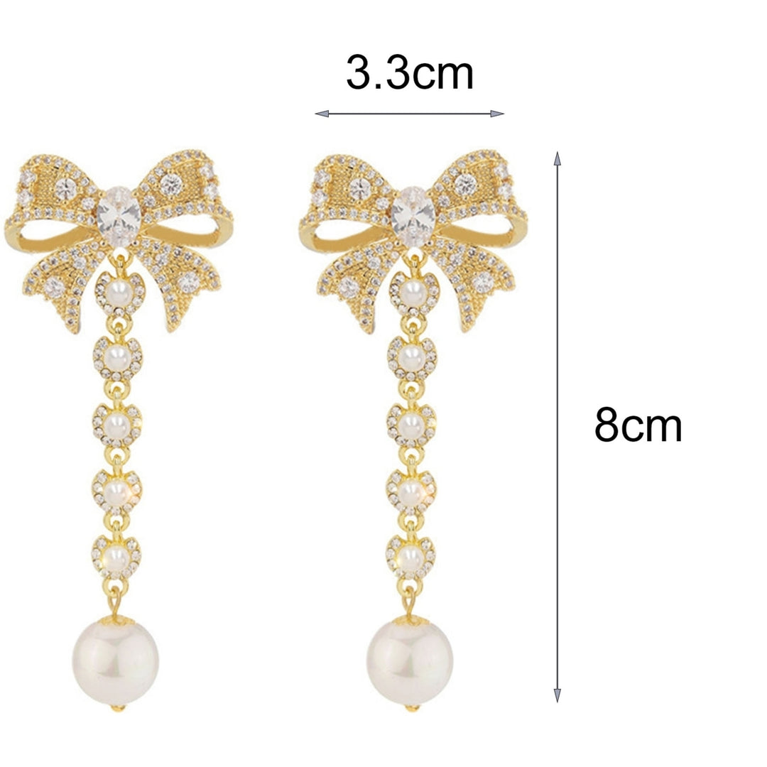 1 Pair Women Earrings Rhinestone Imitation Pearl Accessory Long Lady Drop Earrings for Party Image 4