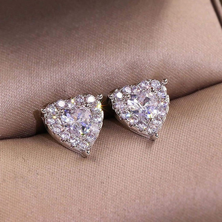 1 Pair Women Stud Earrings Heart Shape Rhinestones Jewelry Lightweight Long Lasting Ear Studs for Wedding Image 1