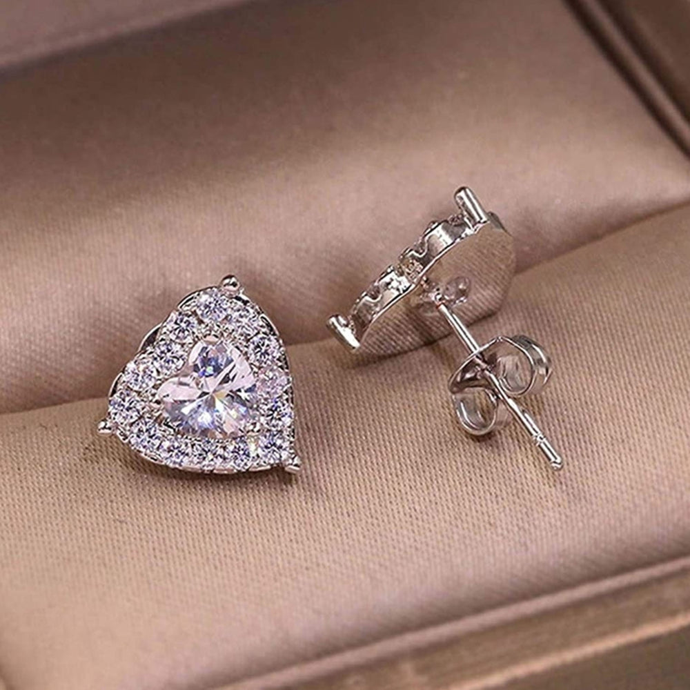 1 Pair Women Stud Earrings Heart Shape Rhinestones Jewelry Lightweight Long Lasting Ear Studs for Wedding Image 2