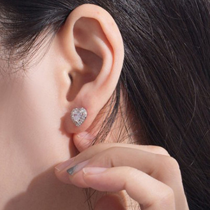 1 Pair Women Stud Earrings Heart Shape Rhinestones Jewelry Lightweight Long Lasting Ear Studs for Wedding Image 6