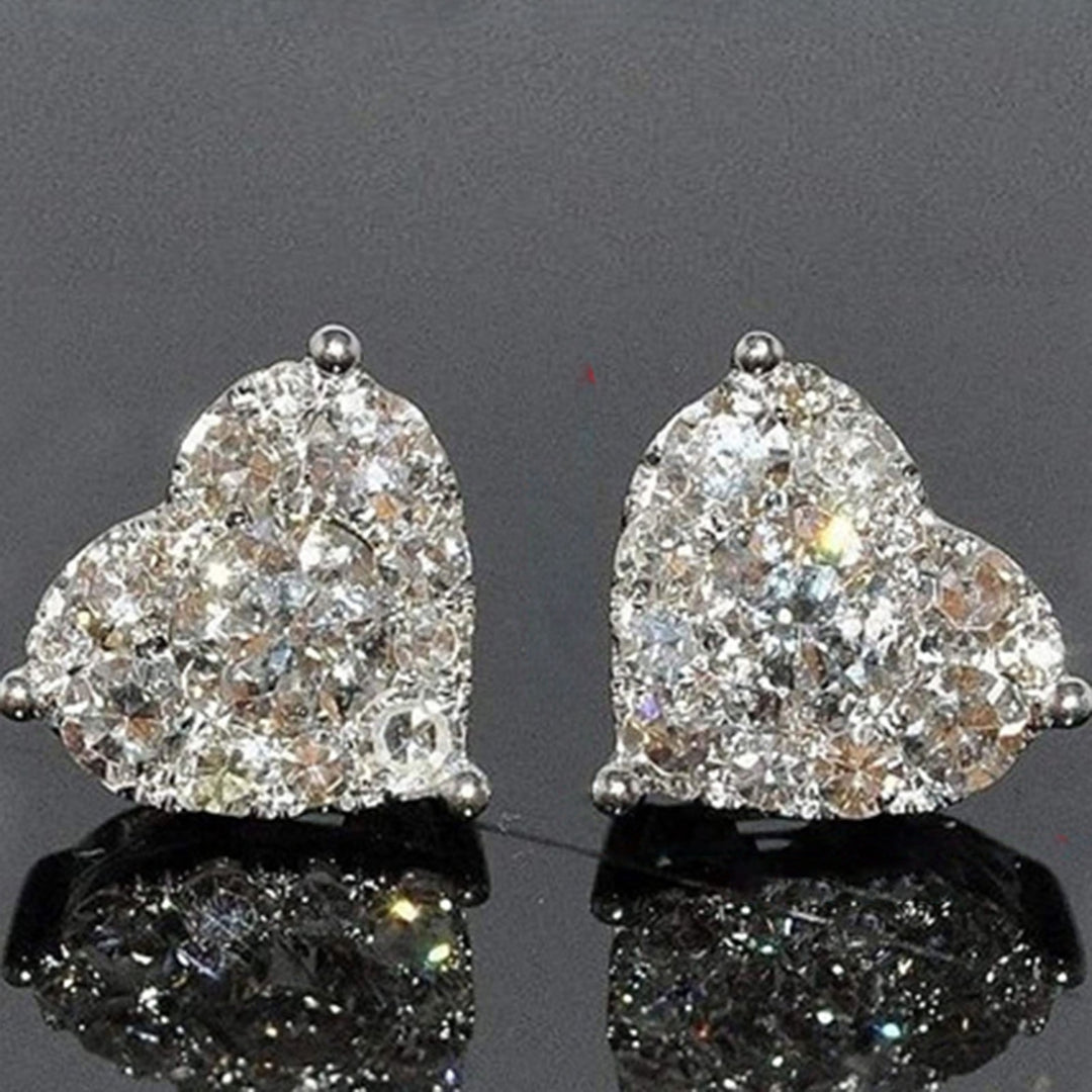 1 Pair Women Stud Earrings Heart Shape Rhinestones Jewelry Lightweight Long Lasting Ear Studs for Wedding Image 7