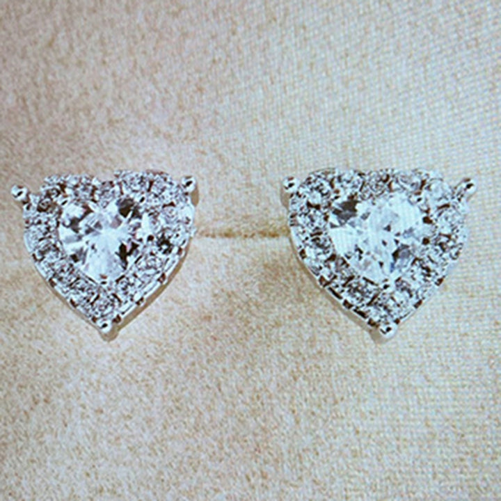 1 Pair Women Stud Earrings Heart Shape Rhinestones Jewelry Lightweight Long Lasting Ear Studs for Wedding Image 8
