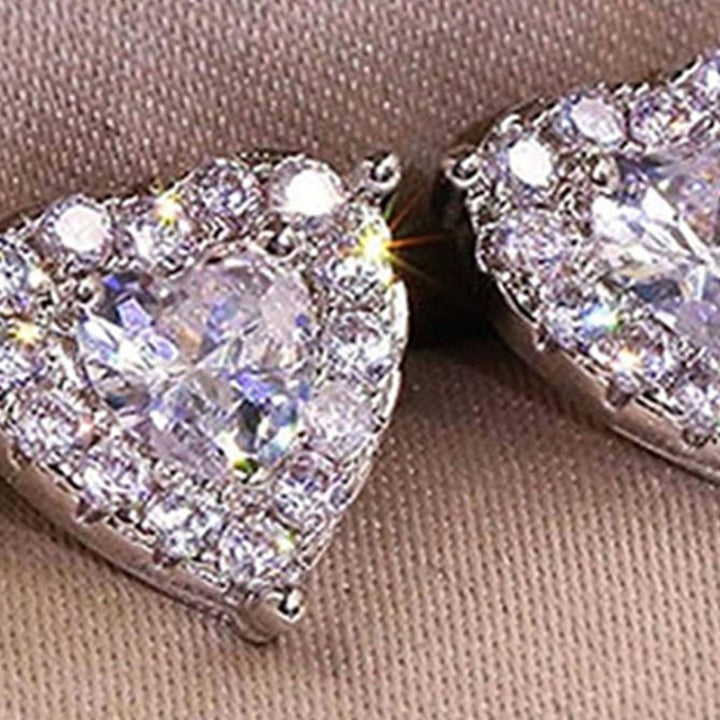 1 Pair Women Stud Earrings Heart Shape Rhinestones Jewelry Lightweight Long Lasting Ear Studs for Wedding Image 9