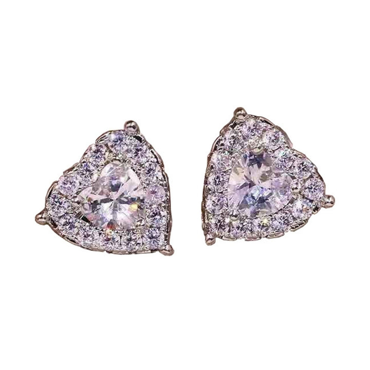 1 Pair Women Stud Earrings Heart Shape Rhinestones Jewelry Lightweight Long Lasting Ear Studs for Wedding Image 11