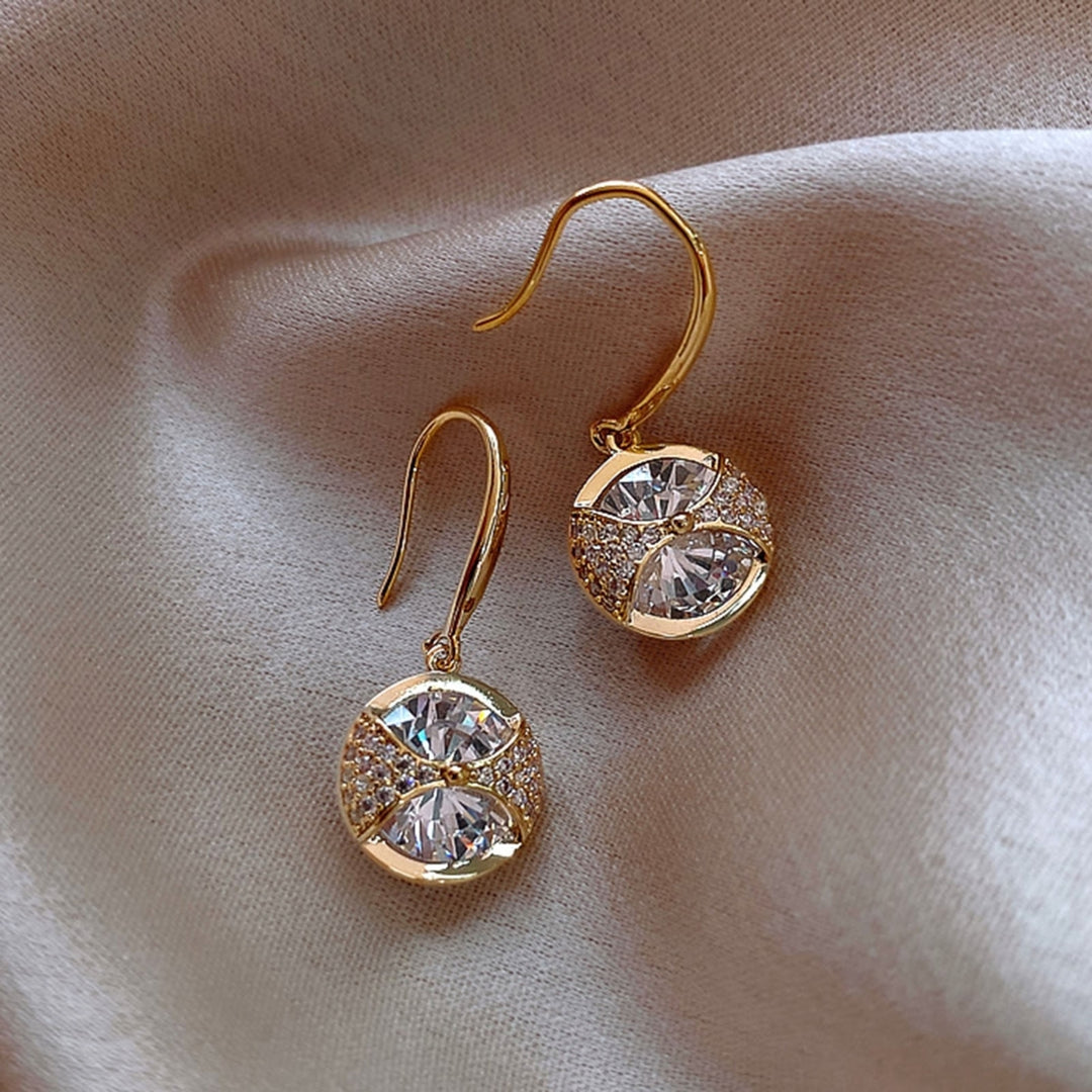 1 Pair Hook Earrings Round Pendant Rhinestone Jewelry Delicate Long Lasting Drop Earrings for Wedding Image 1