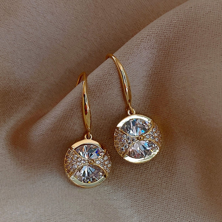 1 Pair Hook Earrings Round Pendant Rhinestone Jewelry Delicate Long Lasting Drop Earrings for Wedding Image 2