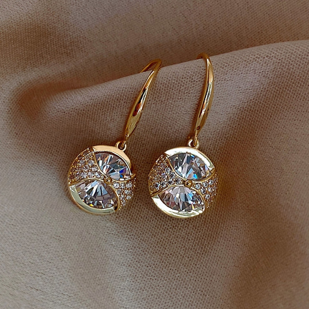 1 Pair Hook Earrings Round Pendant Rhinestone Jewelry Delicate Long Lasting Drop Earrings for Wedding Image 3