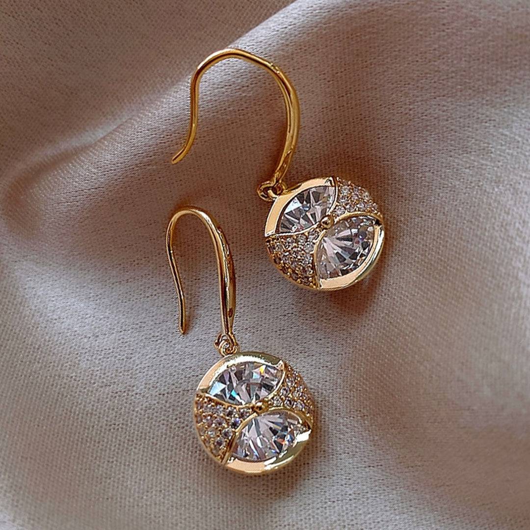 1 Pair Hook Earrings Round Pendant Rhinestone Jewelry Delicate Long Lasting Drop Earrings for Wedding Image 4