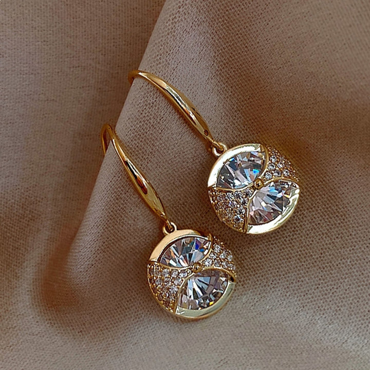 1 Pair Hook Earrings Round Pendant Rhinestone Jewelry Delicate Long Lasting Drop Earrings for Wedding Image 6