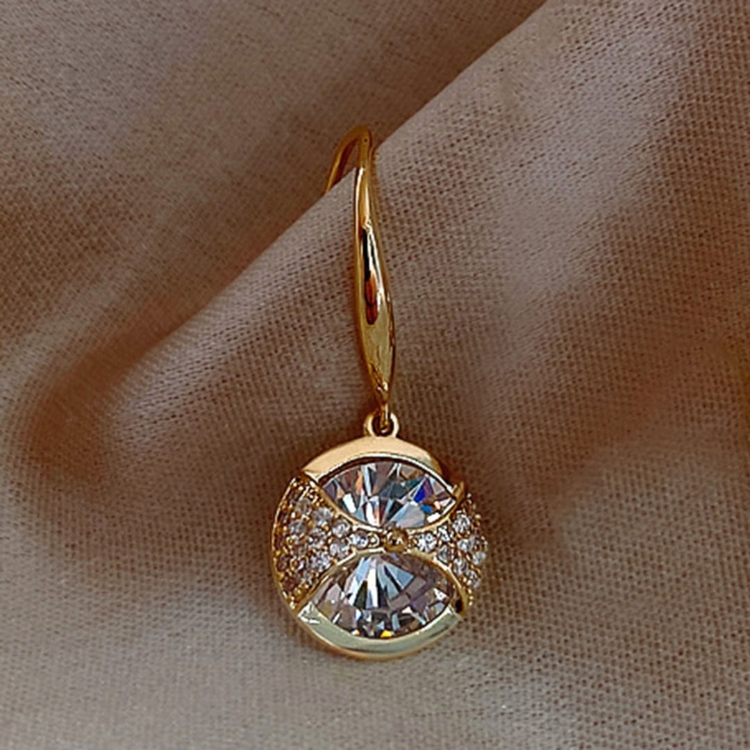 1 Pair Hook Earrings Round Pendant Rhinestone Jewelry Delicate Long Lasting Drop Earrings for Wedding Image 7