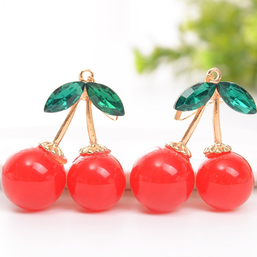 1 Pair Hook Earrings Leaf Cherry Jewelry Long Lasting Sparkling Dangle Earrings for Daily Wear Image 1