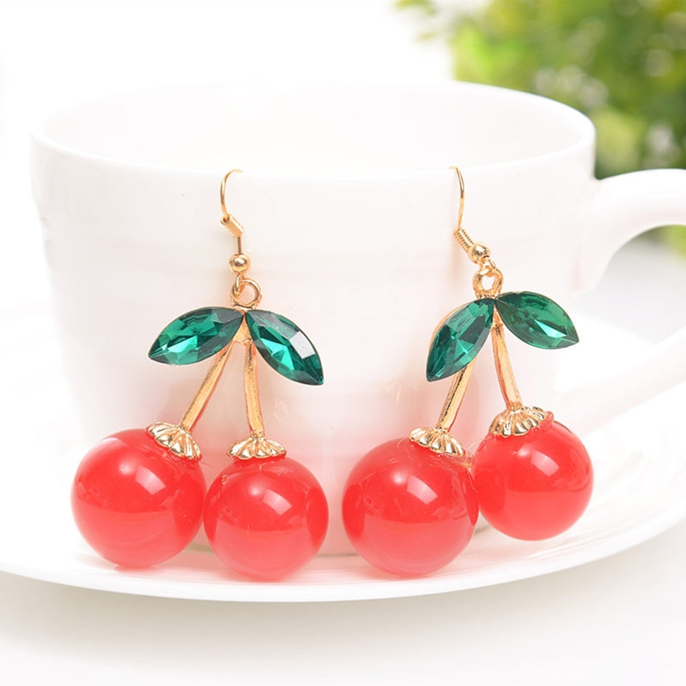 1 Pair Hook Earrings Leaf Cherry Jewelry Long Lasting Sparkling Dangle Earrings for Daily Wear Image 2