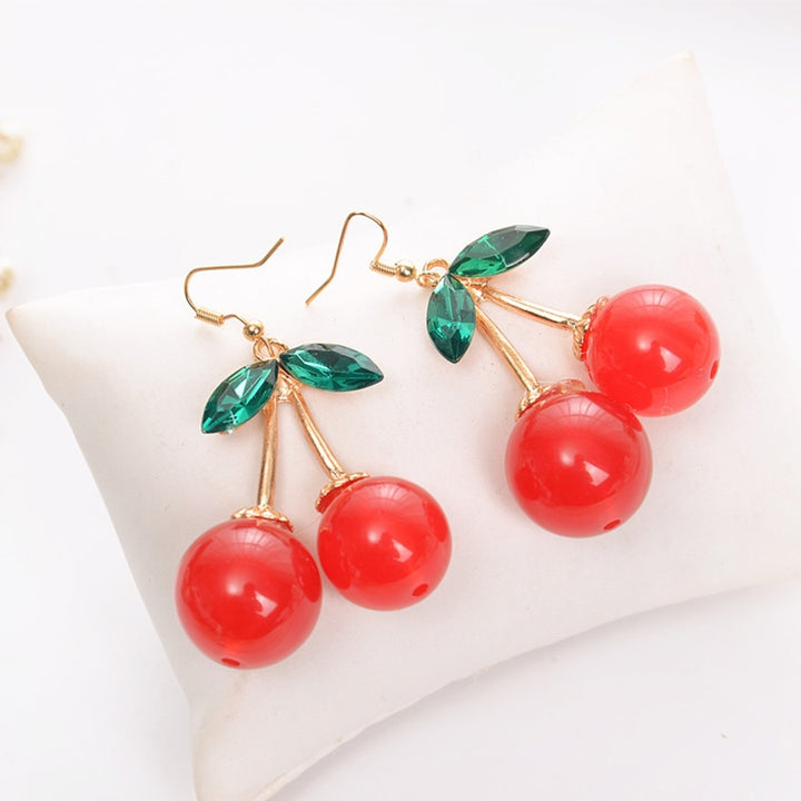 1 Pair Hook Earrings Leaf Cherry Jewelry Long Lasting Sparkling Dangle Earrings for Daily Wear Image 3