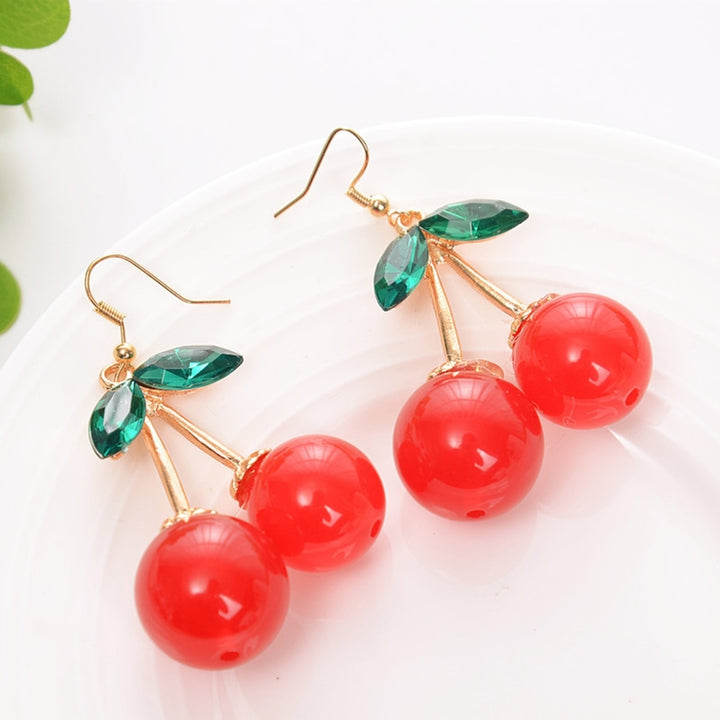 1 Pair Hook Earrings Leaf Cherry Jewelry Long Lasting Sparkling Dangle Earrings for Daily Wear Image 4