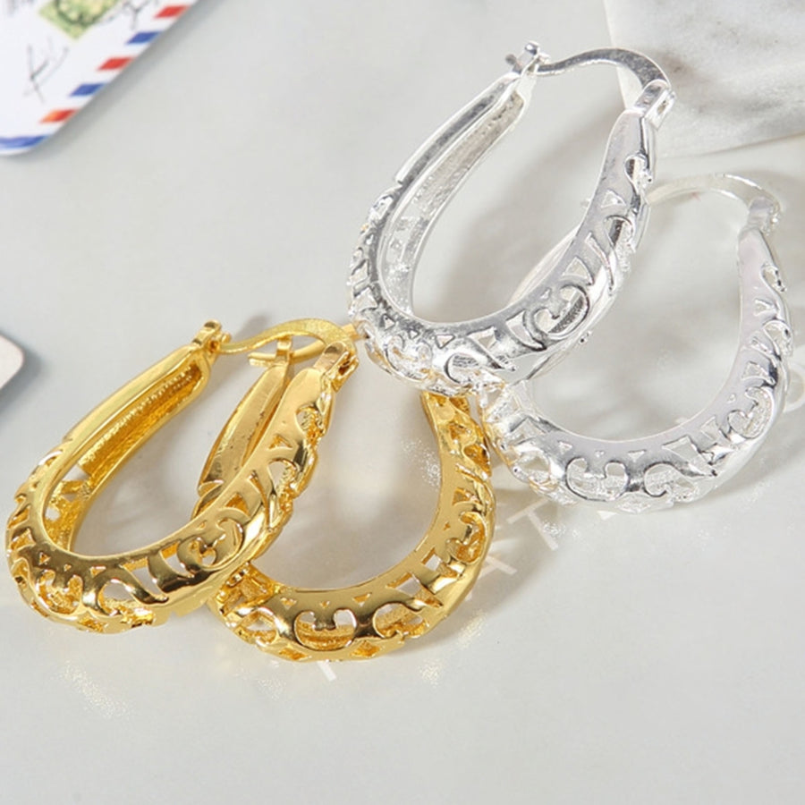1 Pair Women Hoop Earrings Round Hollow Out Flower Jewelry Exaggerated Geometric Earrings for Wedding Image 1