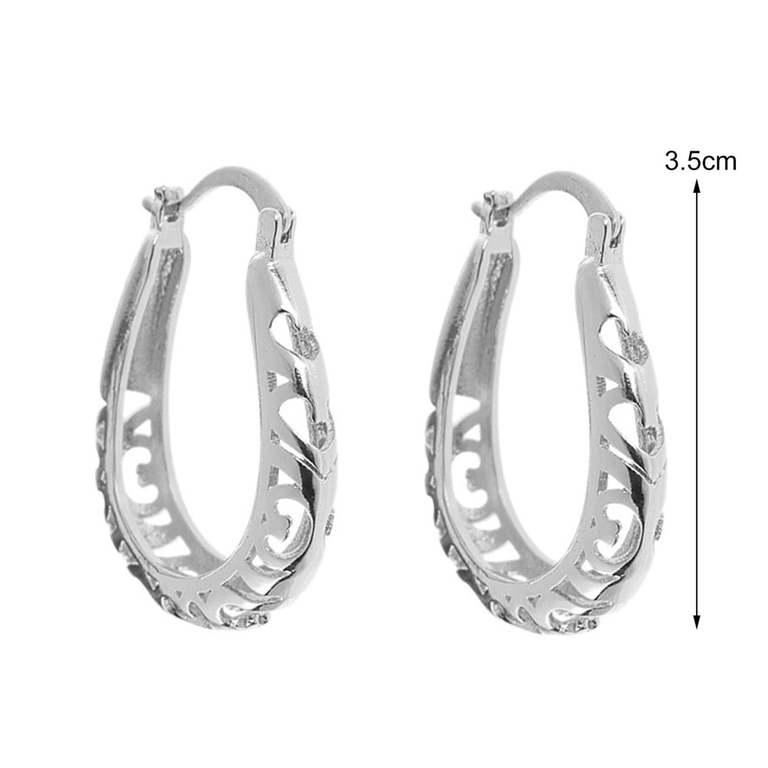 1 Pair Women Hoop Earrings Round Hollow Out Flower Jewelry Exaggerated Geometric Earrings for Wedding Image 4