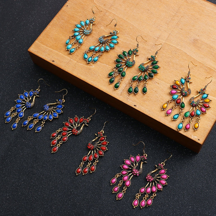 1 Pair Hook Earrings Peacock Shape Rhinestone Jewelry Delicate Long Drop Earrings for Banquet Image 1