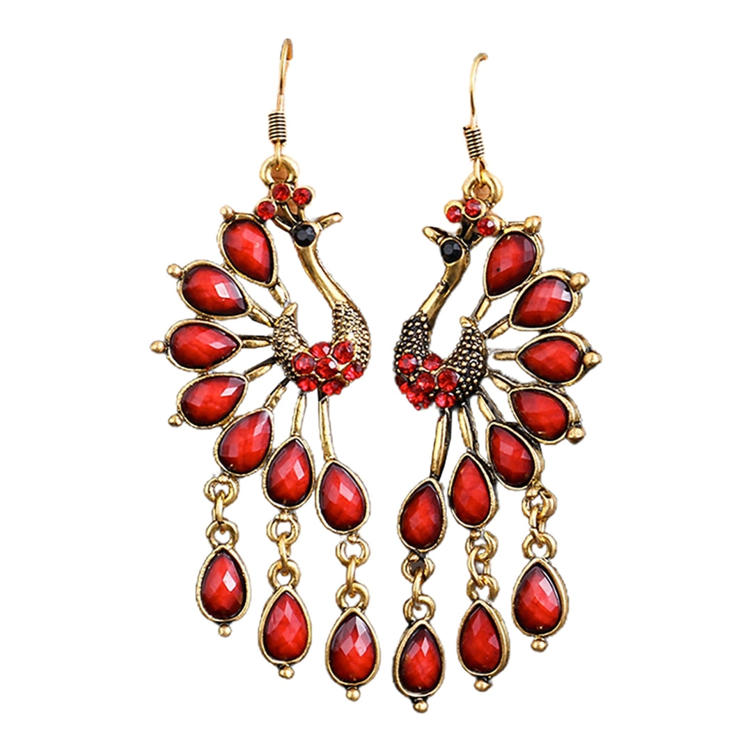 1 Pair Hook Earrings Peacock Shape Rhinestone Jewelry Delicate Long Drop Earrings for Banquet Image 2