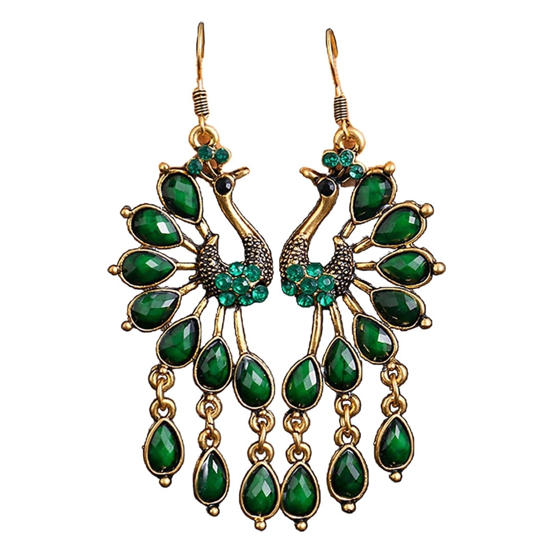1 Pair Hook Earrings Peacock Shape Rhinestone Jewelry Delicate Long Drop Earrings for Banquet Image 3