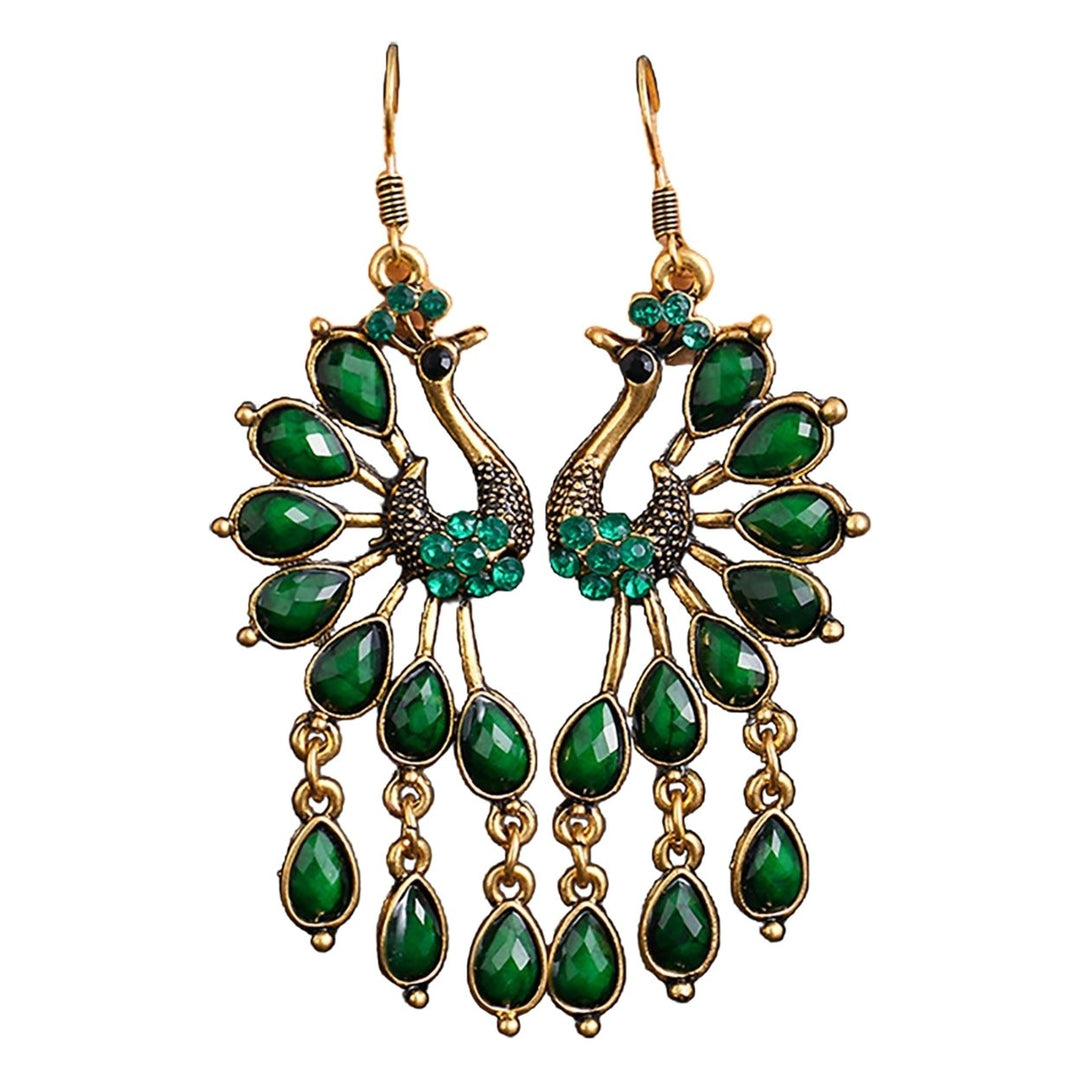1 Pair Hook Earrings Peacock Shape Rhinestone Jewelry Delicate Long Drop Earrings for Banquet Image 1