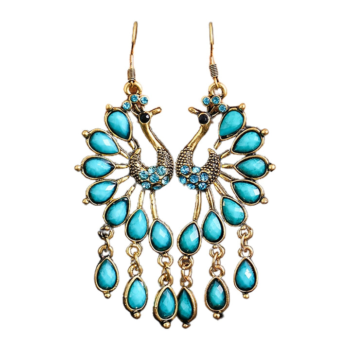 1 Pair Hook Earrings Peacock Shape Rhinestone Jewelry Delicate Long Drop Earrings for Banquet Image 4