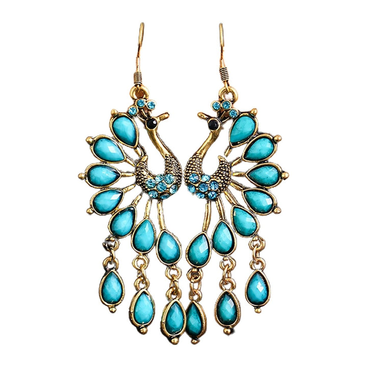 1 Pair Hook Earrings Peacock Shape Rhinestone Jewelry Delicate Long Drop Earrings for Banquet Image 1