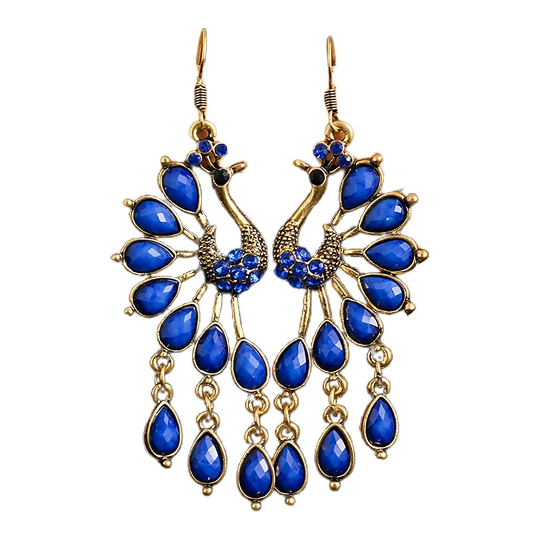 1 Pair Hook Earrings Peacock Shape Rhinestone Jewelry Delicate Long Drop Earrings for Banquet Image 1