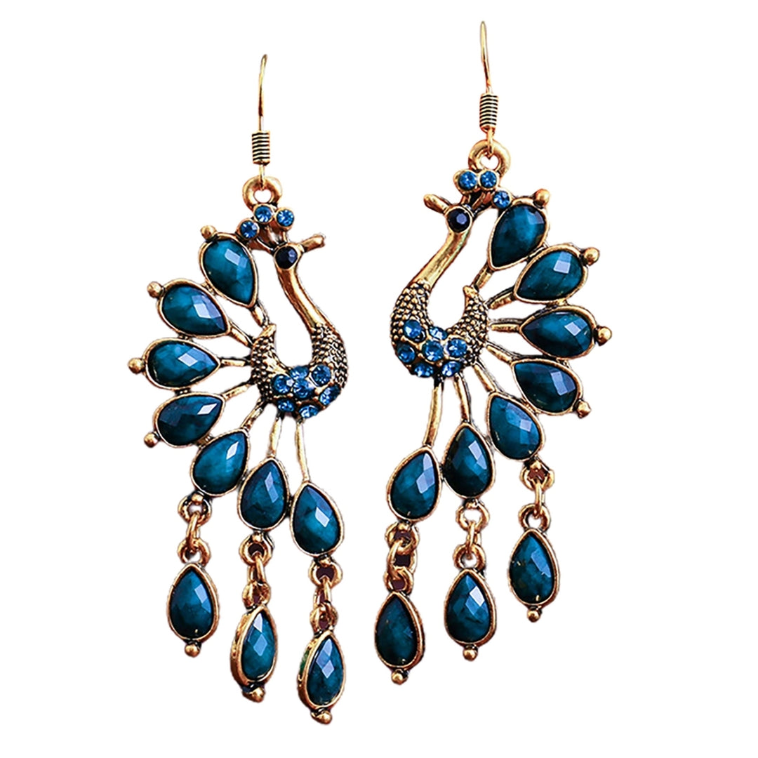 1 Pair Hook Earrings Peacock Shape Rhinestone Jewelry Delicate Long Drop Earrings for Banquet Image 6