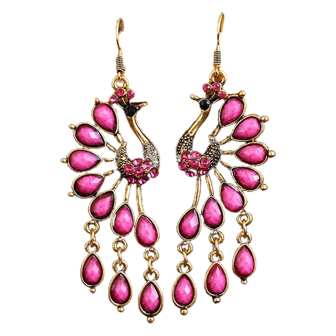 1 Pair Hook Earrings Peacock Shape Rhinestone Jewelry Delicate Long Drop Earrings for Banquet Image 1