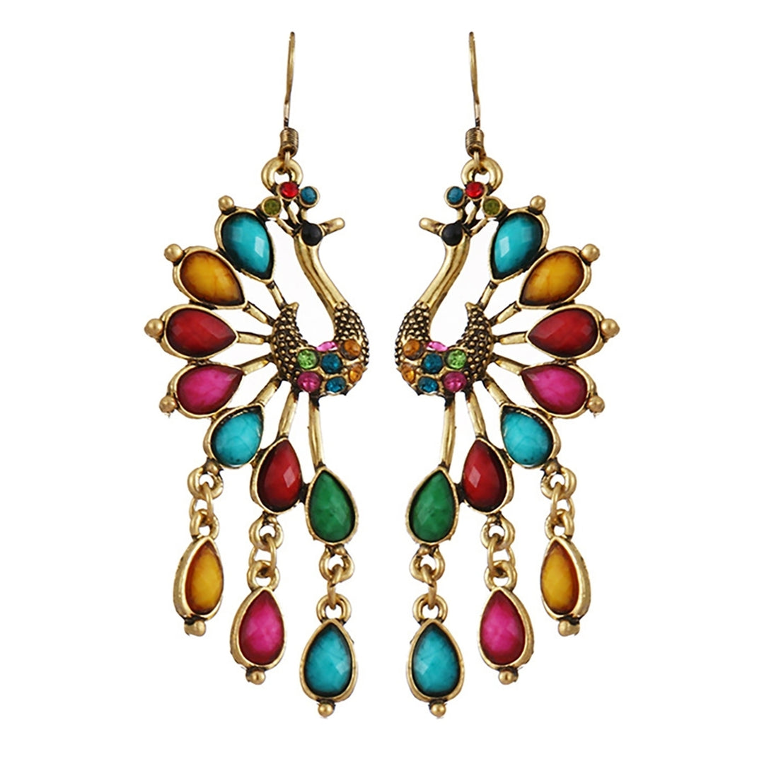 1 Pair Hook Earrings Peacock Shape Rhinestone Jewelry Delicate Long Drop Earrings for Banquet Image 8