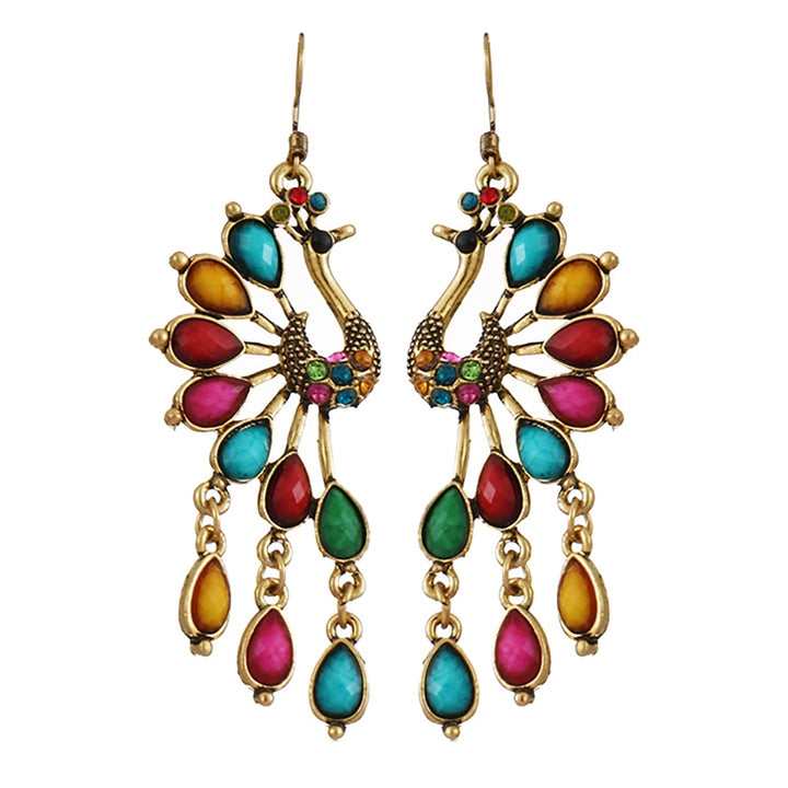 1 Pair Hook Earrings Peacock Shape Rhinestone Jewelry Delicate Long Drop Earrings for Banquet Image 8