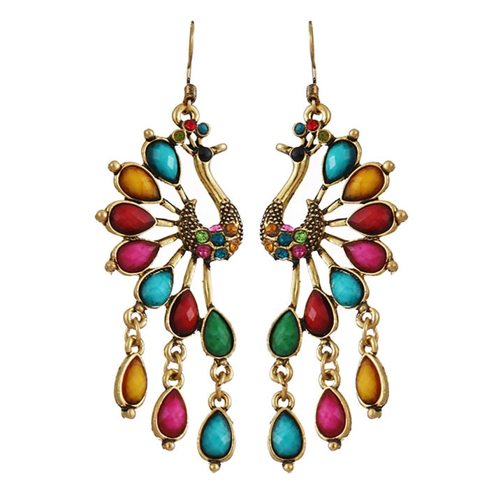 1 Pair Hook Earrings Peacock Shape Rhinestone Jewelry Delicate Long Drop Earrings for Banquet Image 1