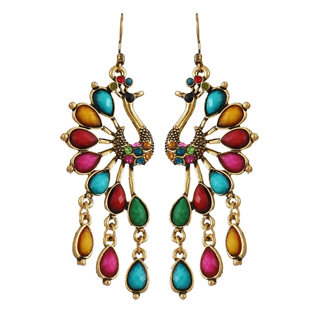 1 Pair Hook Earrings Peacock Shape Rhinestone Jewelry Delicate Long Drop Earrings for Banquet Image 1