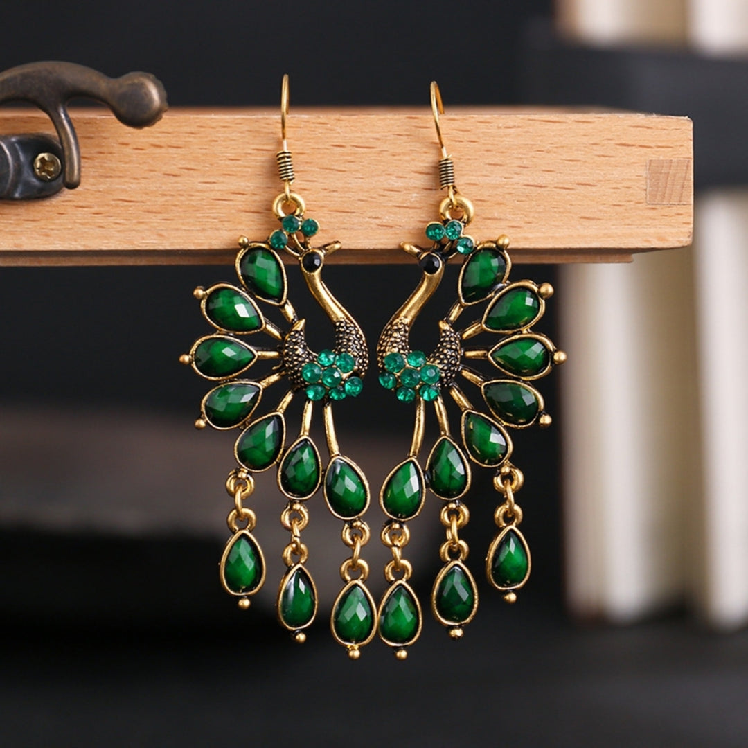 1 Pair Hook Earrings Peacock Shape Rhinestone Jewelry Delicate Long Drop Earrings for Banquet Image 9