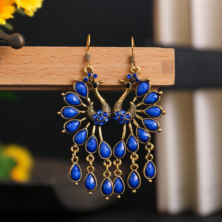 1 Pair Hook Earrings Peacock Shape Rhinestone Jewelry Delicate Long Drop Earrings for Banquet Image 10