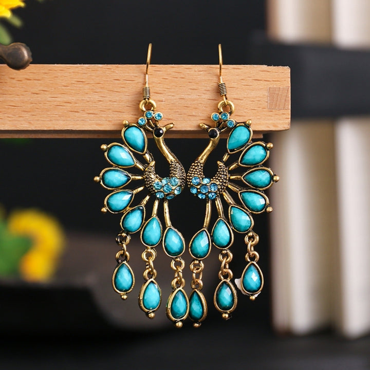 1 Pair Hook Earrings Peacock Shape Rhinestone Jewelry Delicate Long Drop Earrings for Banquet Image 11