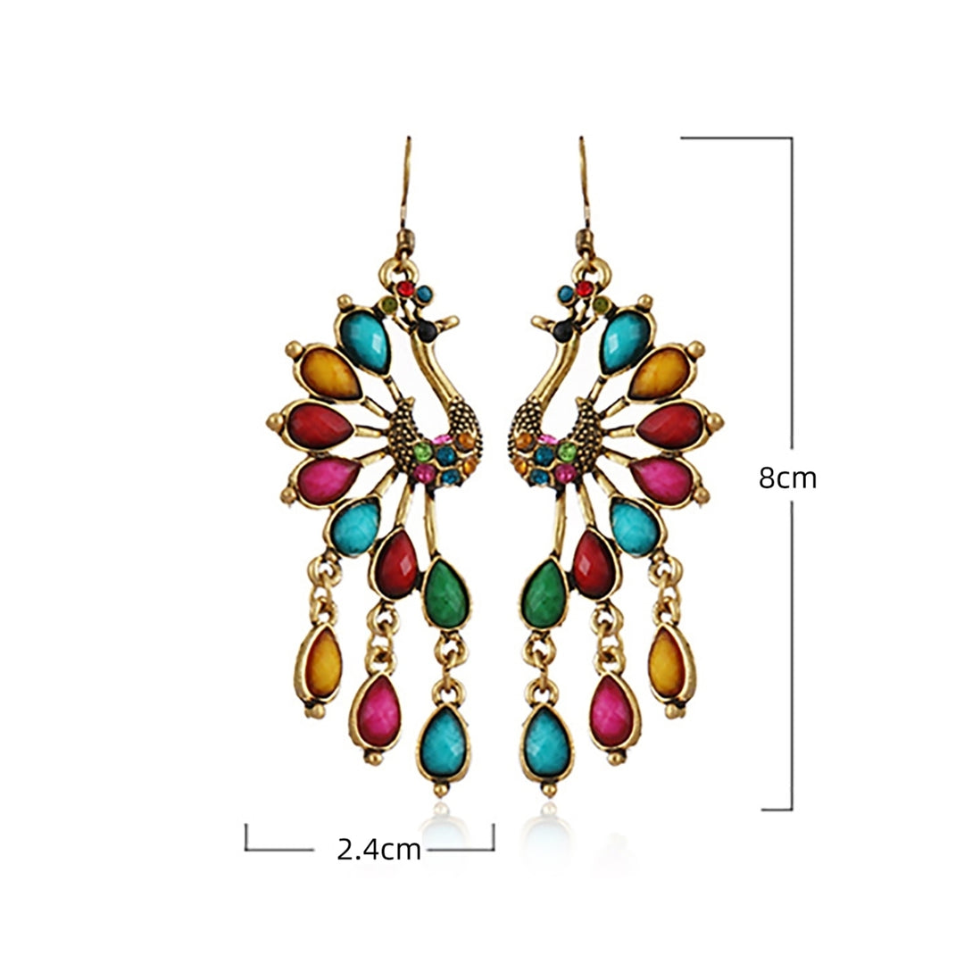 1 Pair Hook Earrings Peacock Shape Rhinestone Jewelry Delicate Long Drop Earrings for Banquet Image 12