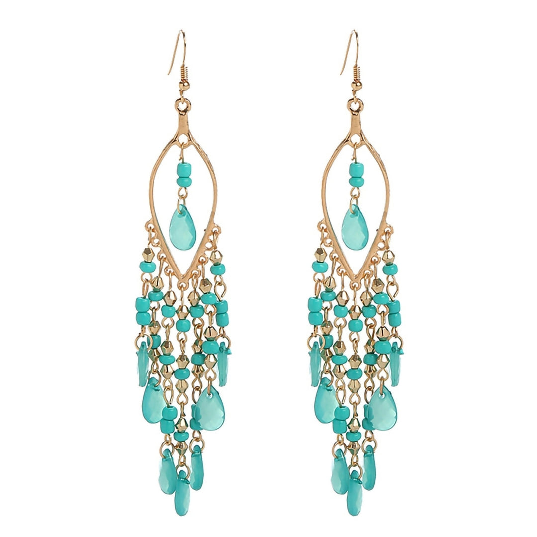 1 Pair Hook Earrings Tassels Bohemian Jewelry Multicolor Long Drop Earrings for Banquet Image 4