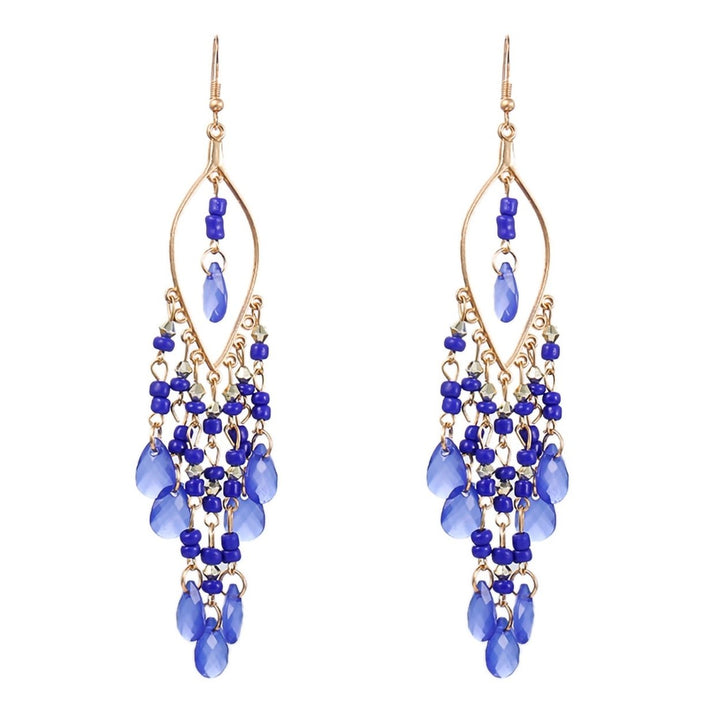1 Pair Hook Earrings Tassels Bohemian Jewelry Multicolor Long Drop Earrings for Banquet Image 1